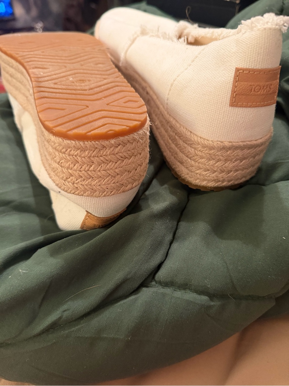 Toms Cream Canvas Espadrille Platform Wedges